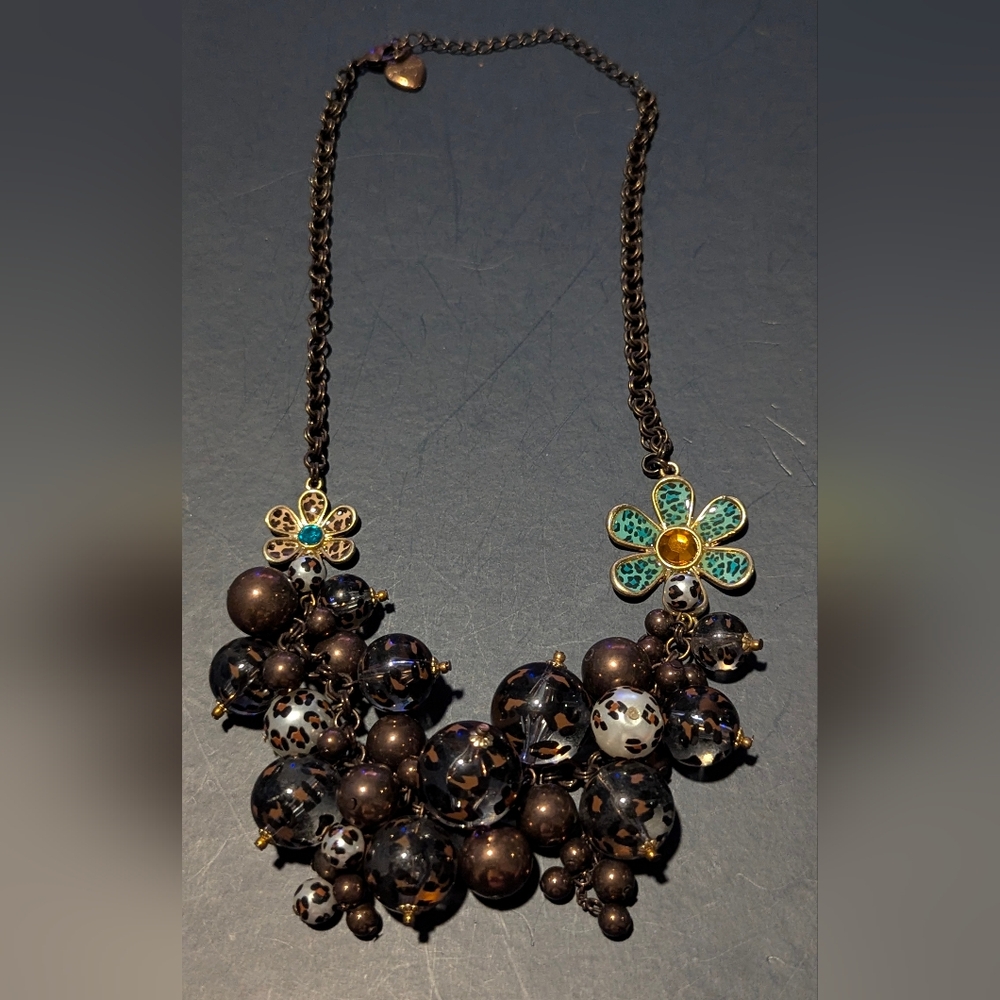 Betsey Johnson Leopard Floral Charm Necklace